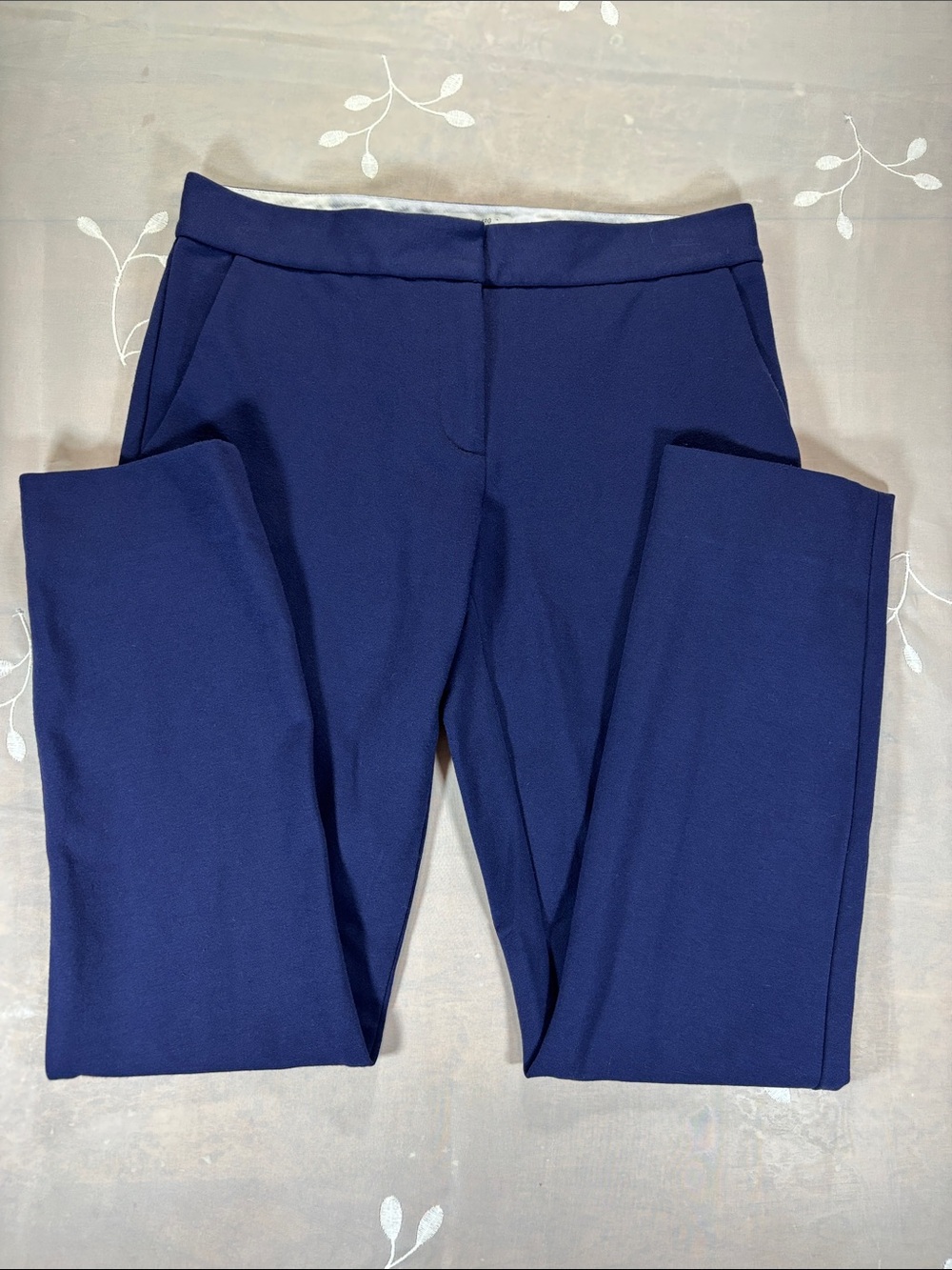 Diane Von Furstenberg Deep Navy Blue Straight-Leg Ponte Trousers Woman Sz 4